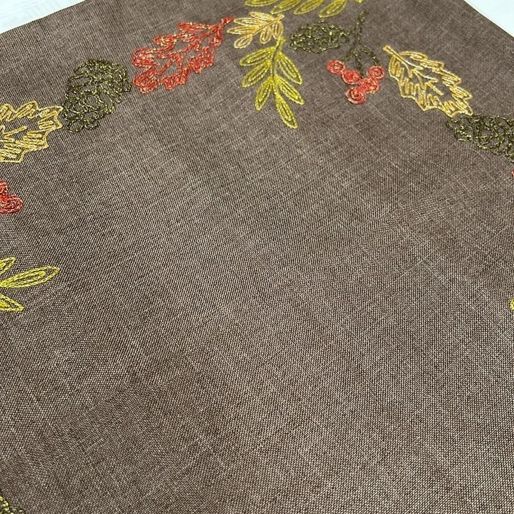 Brown and Red Leaf Embroidered Accent Pillow Cover